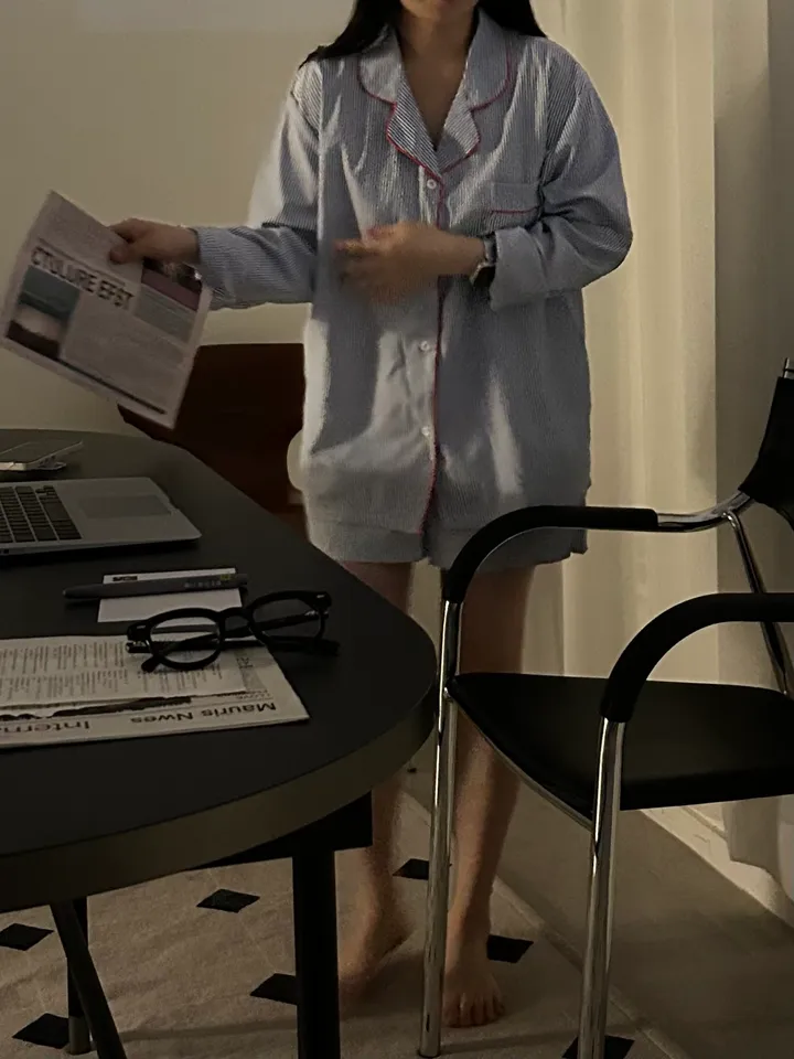 [커플잠옷][2000장돌파] timeless pajamas set 긴팔+반바지 잠옷 세트 상세 이미지 2