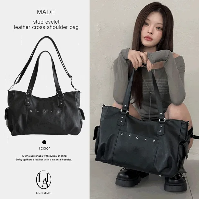 🖤MADE/고퀄보장/MD소장/3WAY🖤 자체제작 스터드 아일렛 레더 크로스 숄더백 리벳 데이트룩 출근룩 직장인가방 보부상가방 노트북수납 아이패드수납 데일리 꾸안꾸 사계절 힙시크