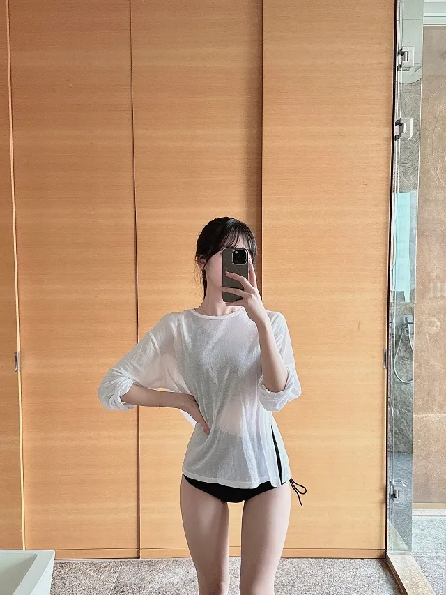 [여름💙] 절개 시스루 비키니 커버업 티셔츠 (커버업/여리여리/여행/여름/휴가/비치웨어/바캉스/휴양지룩/휴가룩/살안타템/살안타/비치룩/페스티벌/워터밤) 상세 이미지 5