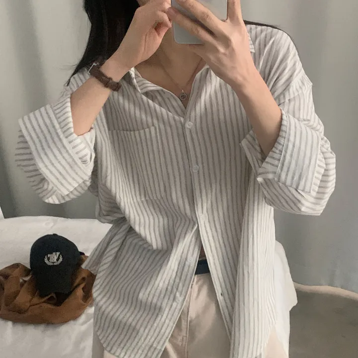 [한여름까지~/오버핏✨] 허니 스트라이프 코튼 포켓 오버핏 셔츠,남방 - 3color 상세 이미지 15