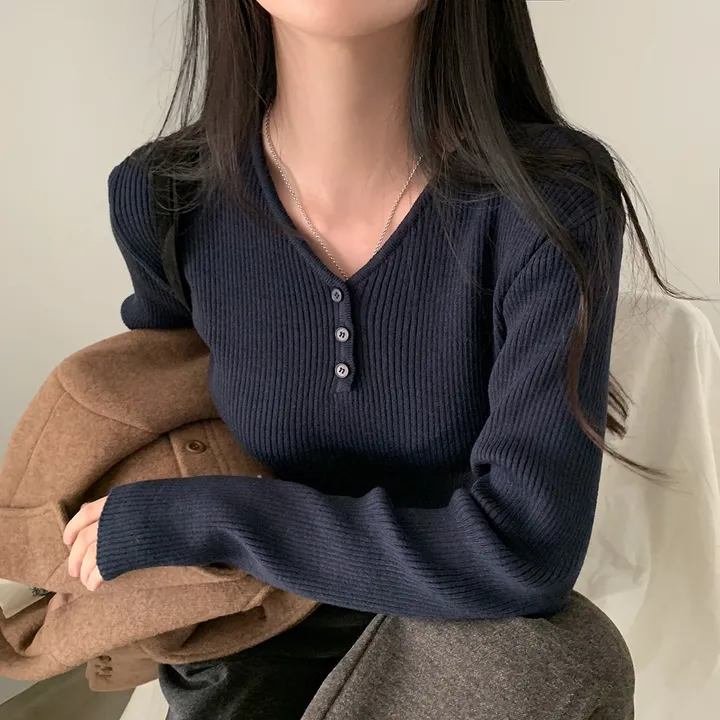 [4계절필수 디자인/연그레이 당일출고✨] 자체제작 #크치Made 젤리 버튼 트임 브이넥 골지 겨울 니트 긴팔티셔츠 - nt 상세 이미지 68