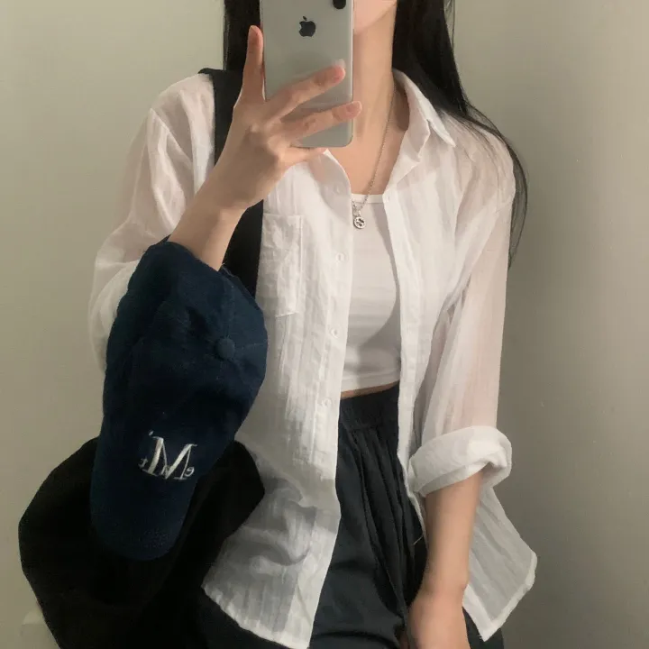 [살안타템17컬러✨/크롭&루즈핏] 햇빛차단, 린넨 시스루 루즈핏 거즈 셔츠/남방 블라우스 상세 이미지 19