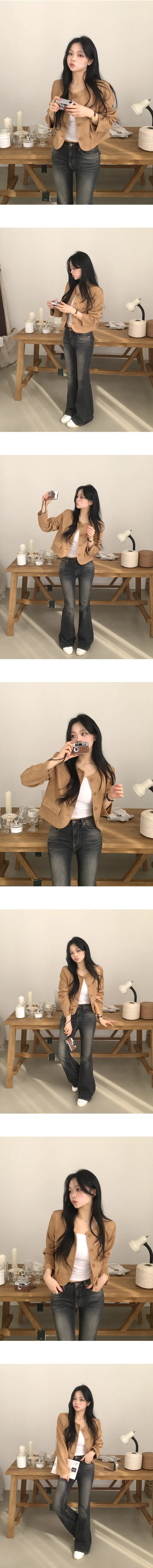 [데이트룩/페미닌무드] 부드러운, 노카라 버튼 포켓 스웨이드 크롭 숏자켓 (2color) 상세 이미지 2