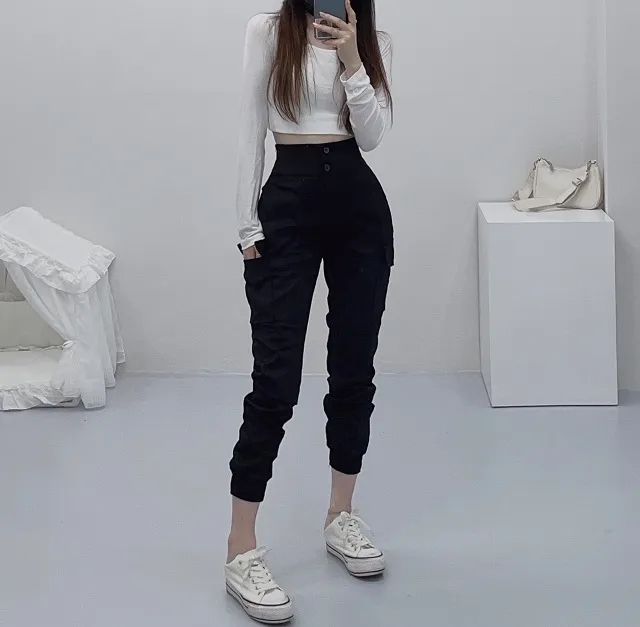 *당일배송!*[핏보장/단독제작]투버튼 올데이 사계절 하이웨스트 뒷밴딩 카고포켓 슬림 조거팬츠 상세 이미지 8