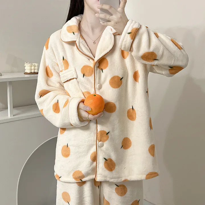 🍊[당일출고/겨울수면]🍊 귀여운 귤 오렌지 겨울 털 수면 잠옷 파자마 과일 상하세트 홈웨어 선물 극사세 부드러운 따뜻한잠옷 털 박시핏 빅사이즈 루즈핏 오버핏 상세 이미지 3