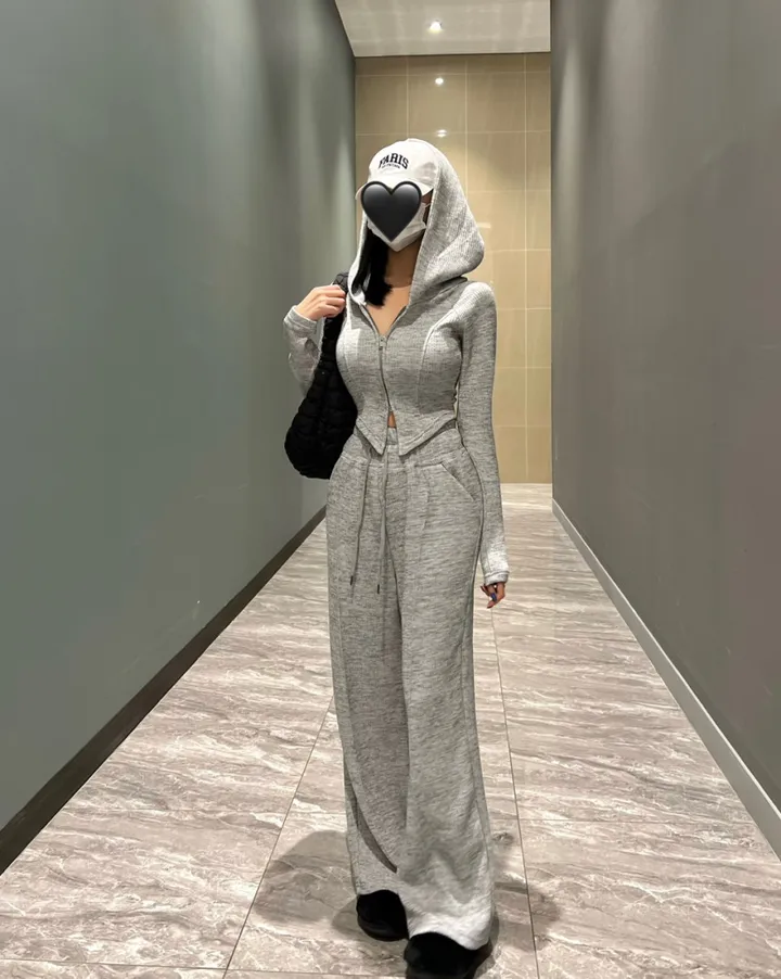 *봄ver* [MADE:컬러추가] #-3kg!! 슬림 빅후드ver.1 오프숄더 셋업 (5color) 슬림핏 크롭 후드집업 오프숄더집업 롱 와이드팬츠 트레이닝세트 상세 이미지 16