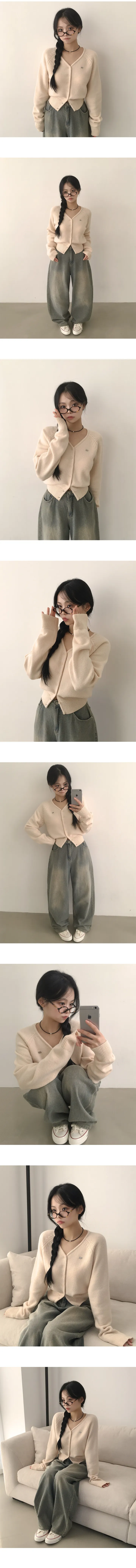 [허리잘록~/색감맛집] 어깨부각 없이 예쁜핏, 부드러운 울 나그랑 브이넥 와펜 펜던트 세미크롭 니트가디건 (6color) 상세 이미지 2