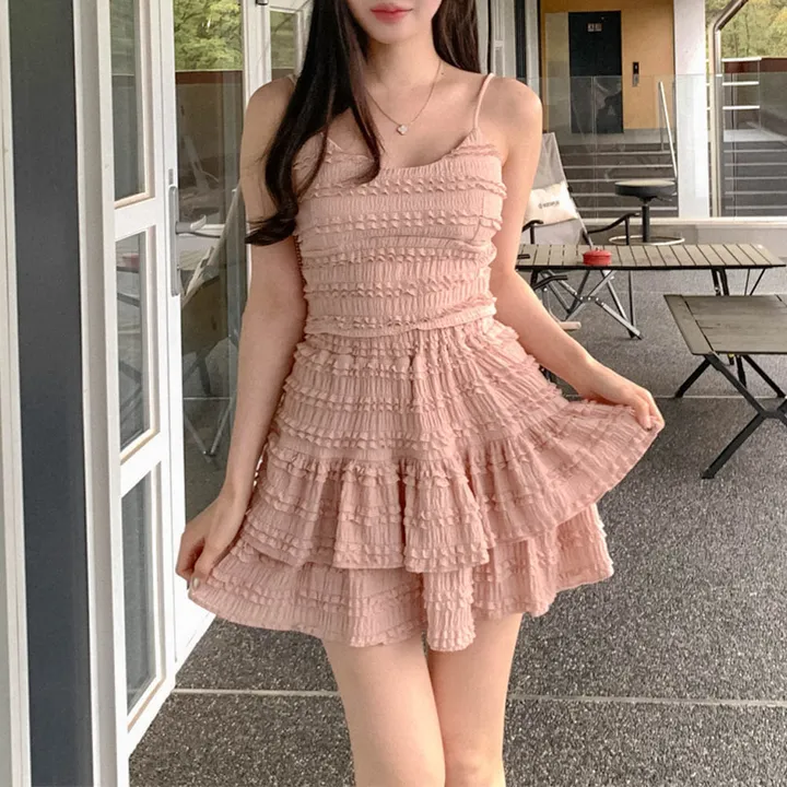 [나시스커트SET/고퀄ෆ러블리] 베링 레이스 프릴 뷔스티에 브이넥 캡 나시 + A라인 밴딩 캉캉 미니 스커트 투피스 세트 데이트룩 여행룩 바캉스룩 꾸안꾸 플리츠 발레코어 상세 이미지 18