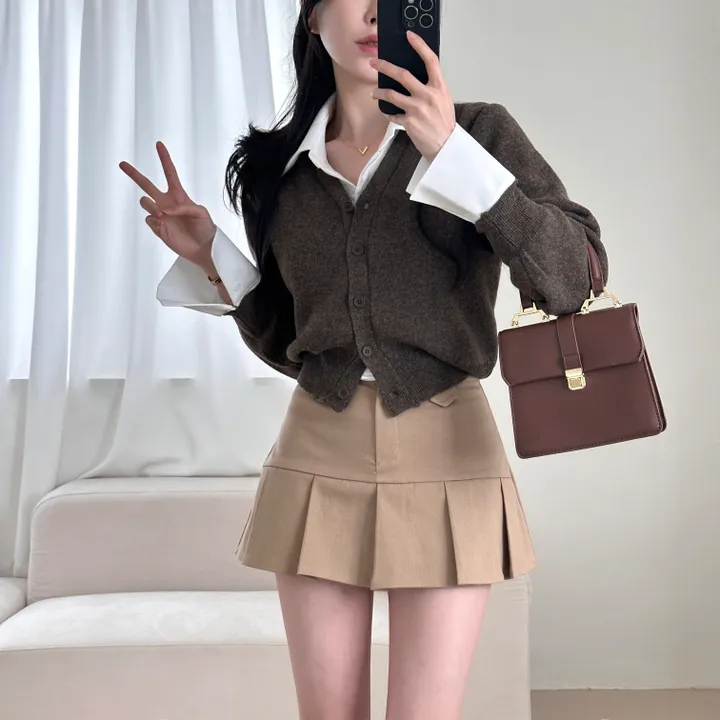[허리잘록~/벚꽃룩!] 데일리 무지 브이넥 크롭 긴팔 니트 가디건 - 5color 상세 이미지 26