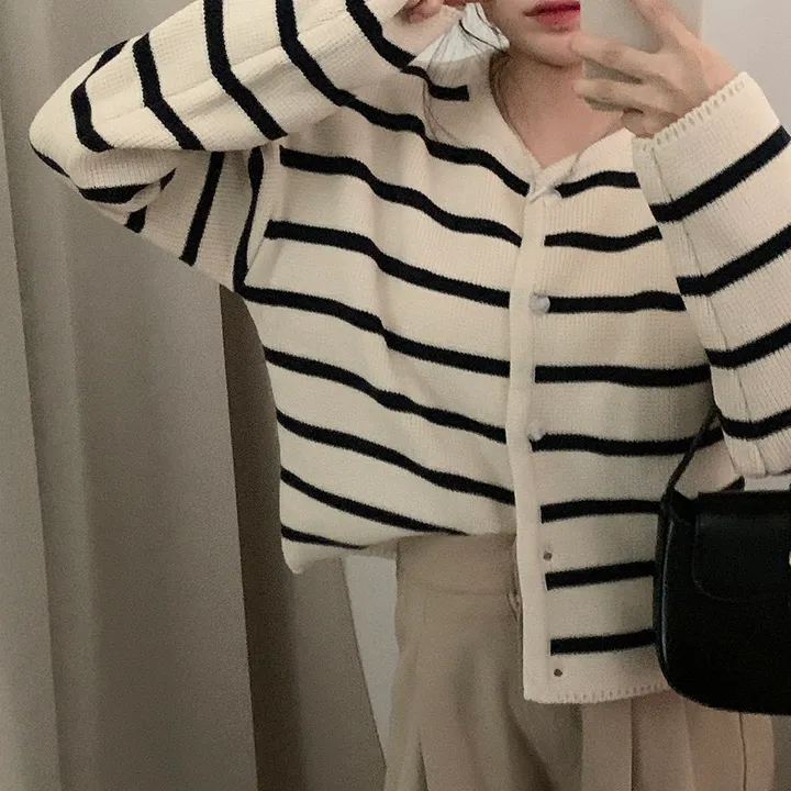 [데일리/꾸안꾸*.*] 파이 스트라이프 단가라 자켓 가디건 상세 이미지 13