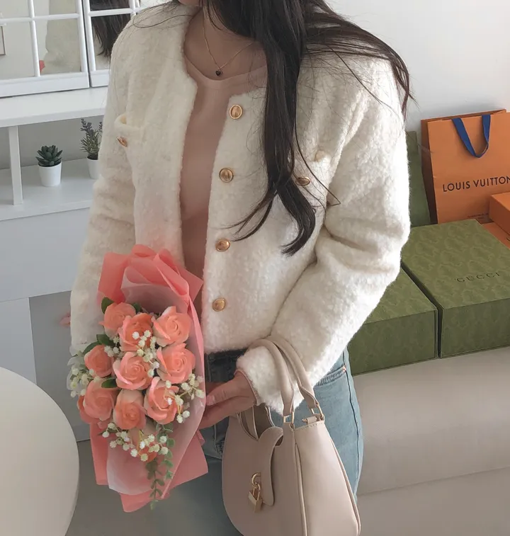당일💖 데이트룩 벚꽃룩 연말룩 하객룩 강추! 눈꽃 부클 트위드 자켓 퍼자켓 상세 이미지 1
