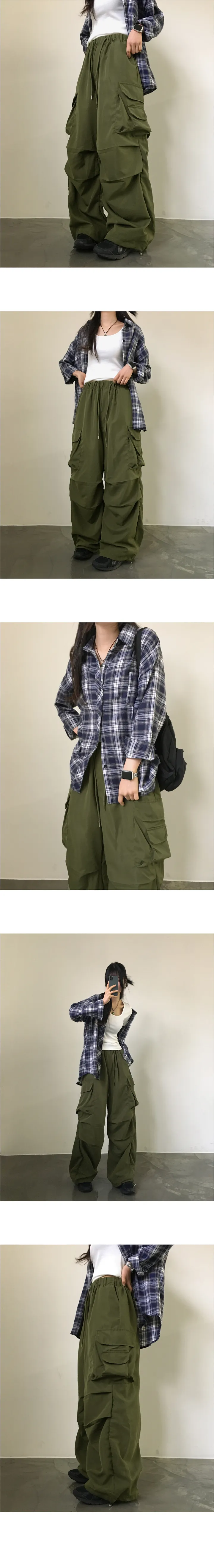 [기본/롱] 가츠 핀턱 셔링 카고 투웨이 더블 미니 포켓 밴딩 롱 와이드 조거 팬츠 상세 이미지 9