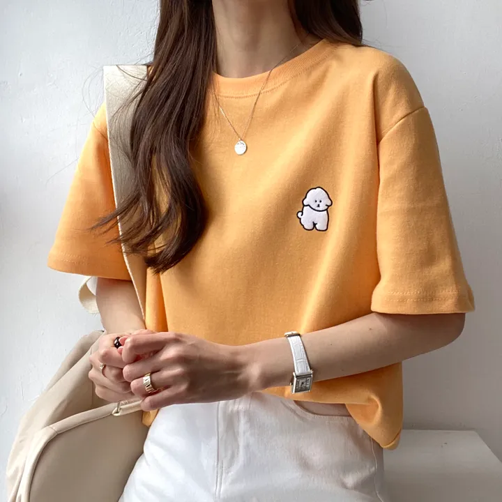 [묶음 할인/꾸안꾸] 귀여운 흰둥이 패치 반팔티 5color 상세 이미지 36