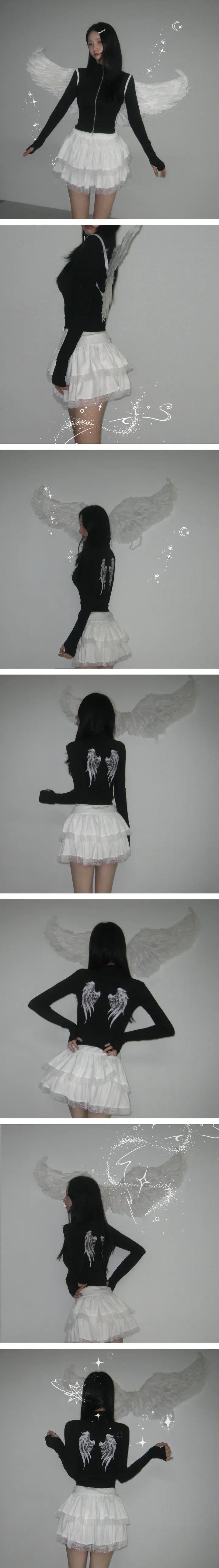 made / -3kg 핏보장 ˚˖𓍢ִ໋🦢˚ DARK ANGEL ZIP-UP y2k 프린팅 빈티지 그런지 아메카지 워머 슬림핏 글램 크롭 집업 점퍼 자켓 상세 이미지 8