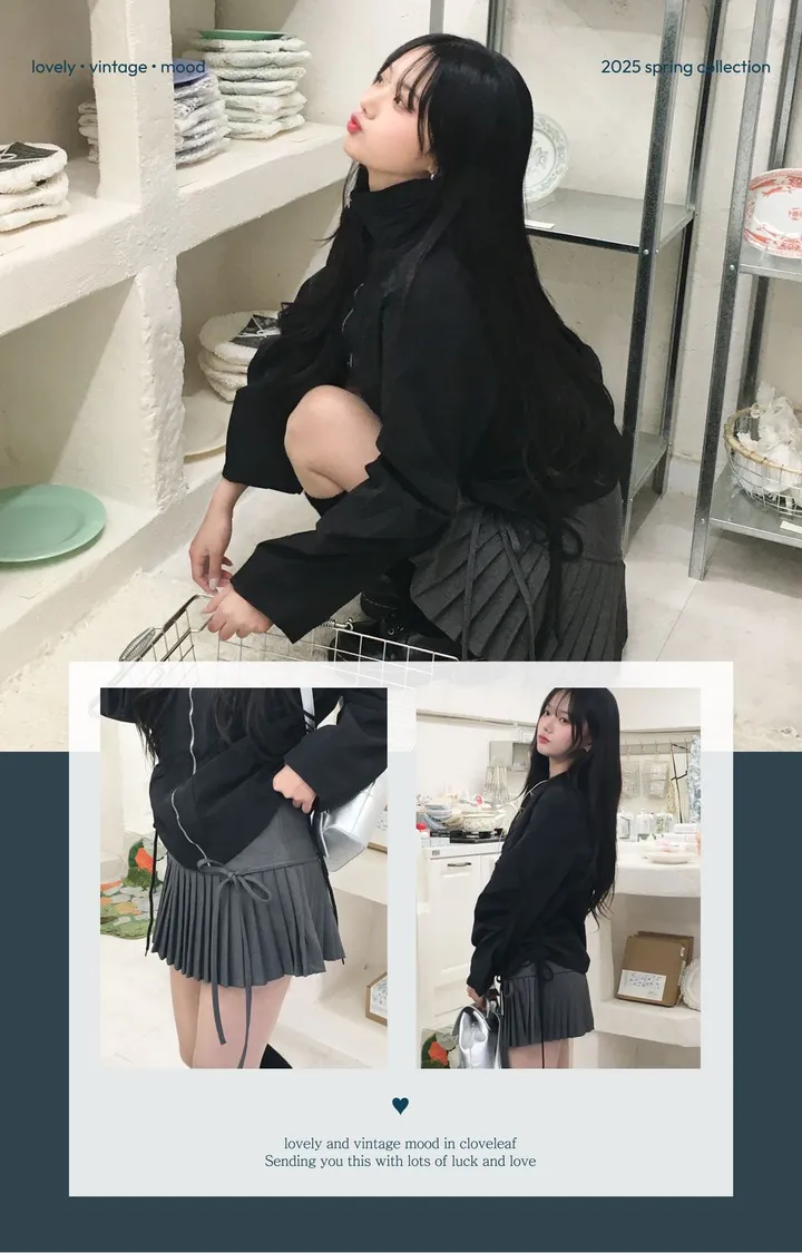 [인기상품💛/봄신상] 하이넥 빈티지 클라우드 셔링 리본 바람막이 상세 이미지 5