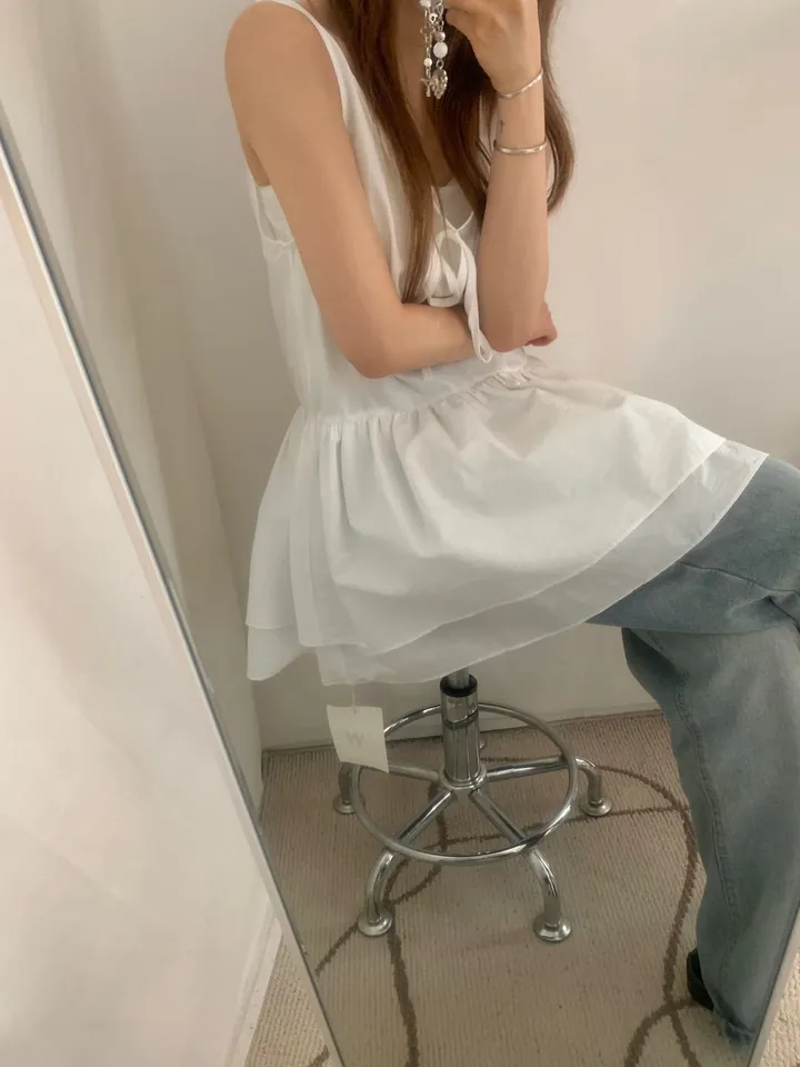 日本未入荷 CHUU★CHUU CLUBプリント ホワイトキャミワンピース リボンフリルミニキャミワンピース | ファッション通販サイト NUGU