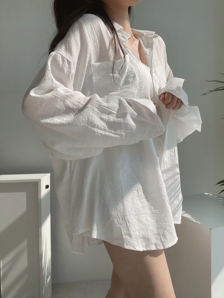 *SET* 【편해요/멋쁨】 오버 루즈핏 린넨 롱셔츠 남방 반바지 투피스 세트 상세 이미지 5