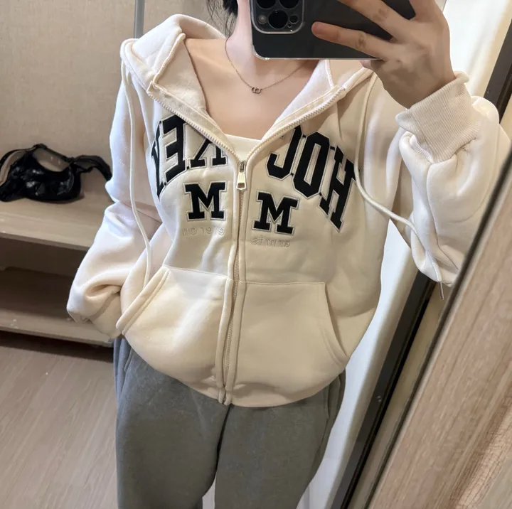 [핏예쁨/기모] 오버핏 자수 기모후드집업 상세 이미지 4