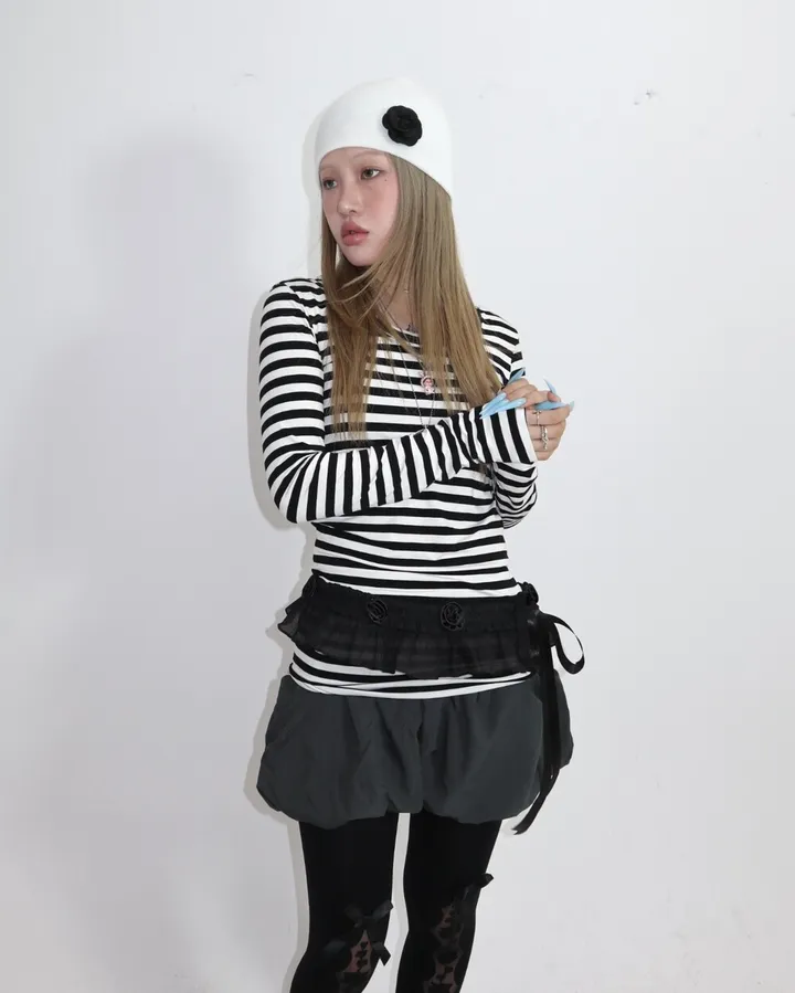 🖤 FLOWER B&W BEANIE 플라워 비니 (2 colors) 상세 이미지 11
