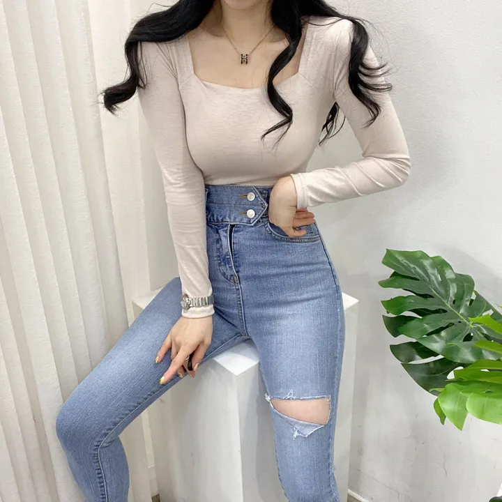 🚀당일발송🚀[묶음할인/기본템] 봄 가을 알프 셀리 스퀘어넥 긴팔 티셔츠 이너티 상세 이미지 16