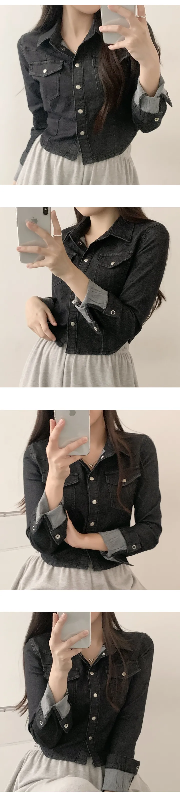 [하객룩/봄아우터] 핏보장, 템즈 양포켓 워싱 청자켓 크롭 데님셔츠 (2color) 상세 이미지 3