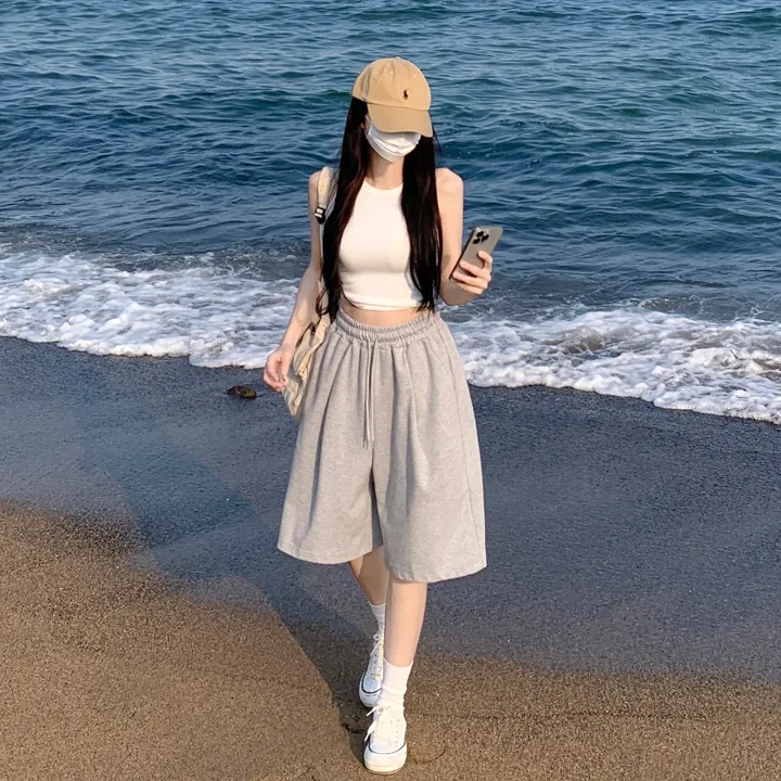 [핏보장🖤/L-XL] 발리 버뮤다 원턱 밴딩 와이드 숏 허리밴딩 트레이닝 팬츠 바지 키작녀 키큰녀 빅사이즈 남녀공용 상세 이미지 4