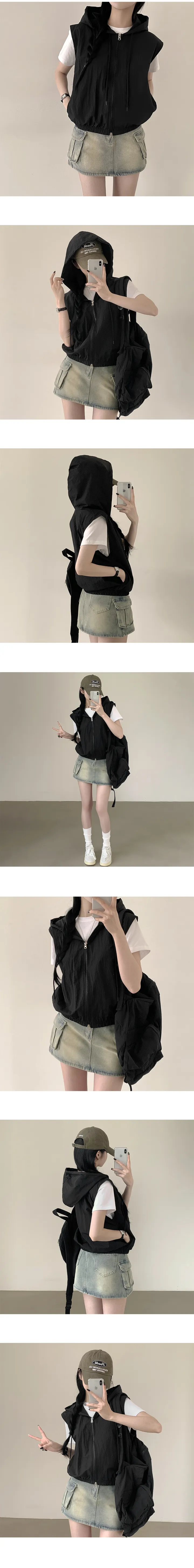 [바스락~/힙무드!] 귀여움 가득, 투웨이 후드 바람막이 조끼 집업 (3color) 상세 이미지 4