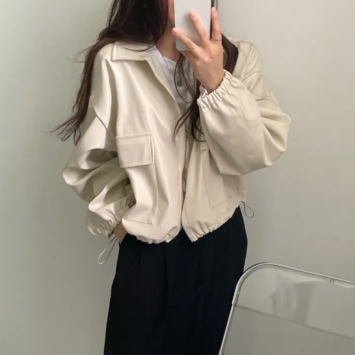 [투웨이/고퀄리티]레더 스트링 카라 크롭 라이더 숏자켓 3color 상세 이미지 43