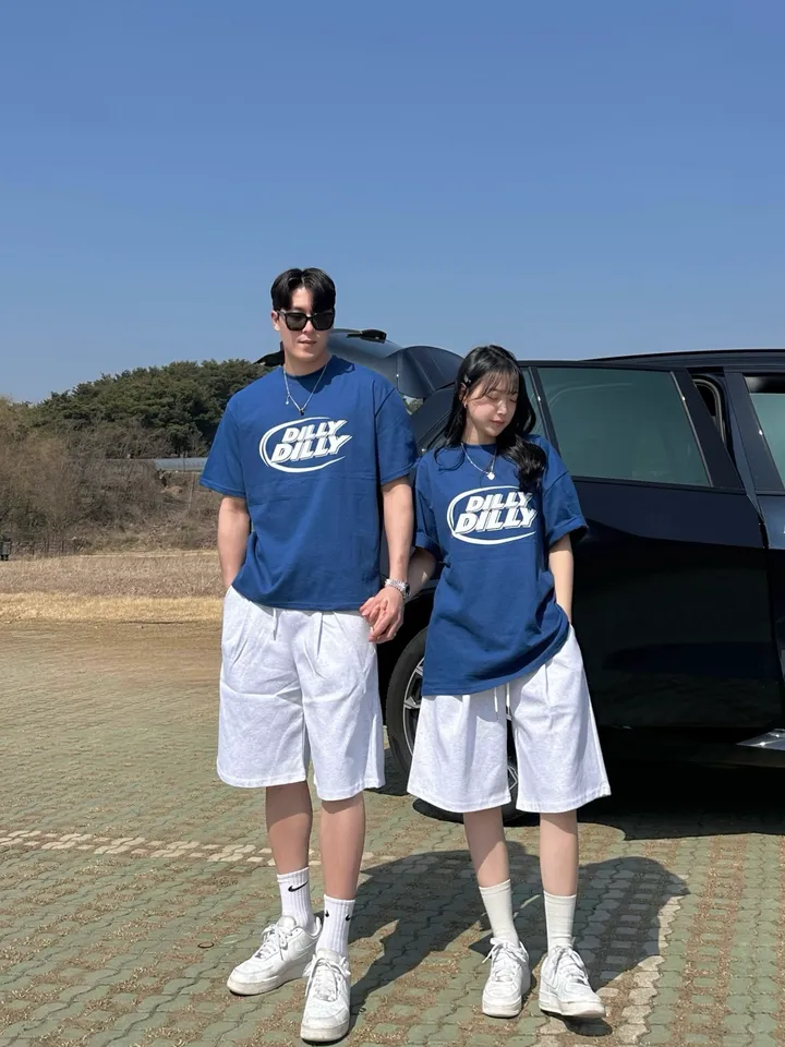 세트가능/ 남녀공용 오버핏 반팔 여름 커플룩 커플티 레터링 루즈핏 반팔 티셔츠 합포 핀턱 버뮤다 팬츠 밴딩 반바지 꾸안꾸 트레이닝 세트 커플 시밀러룩 빅사이즈 세트 스트릿 딜리 상세 이미지 20
