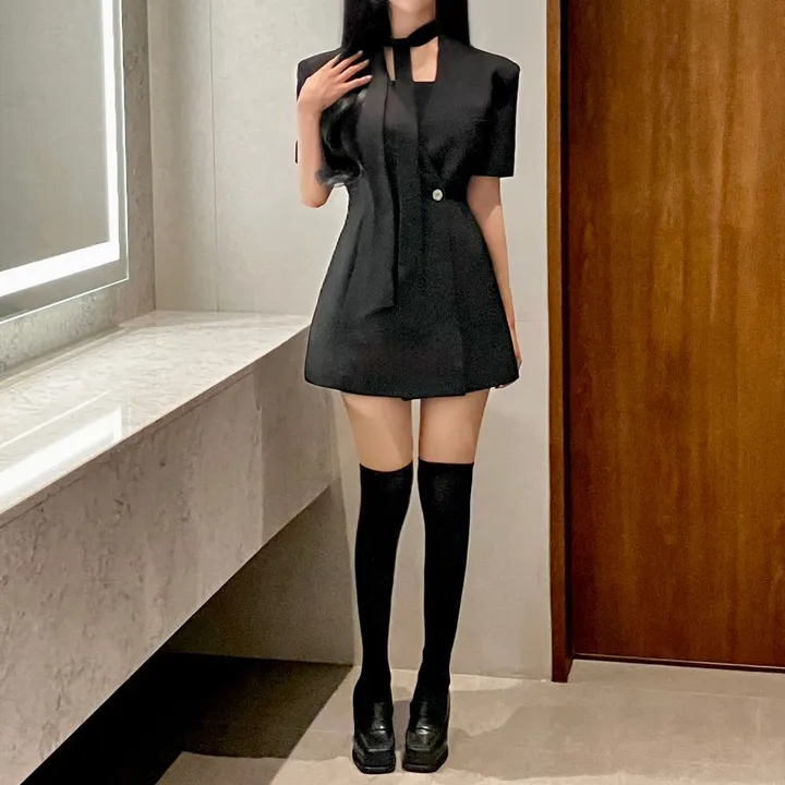 [하객룩👰🏻‍♀️/주문폭주/반팔ver] 하이퀄리티 타이 라인 반팔 하객 자켓 원피스 (3color) 상세 이미지 35