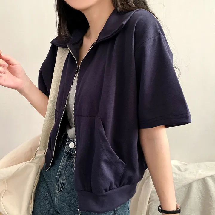 [여름/예쁜데일리!] 볼륨 카라 투웨이 무지 크롭집업 반팔 3color 상세 이미지 17