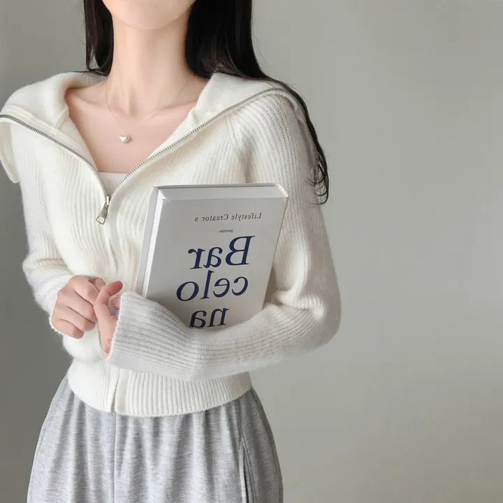 [예쁜색감💗/포근부들] 반디 하찌 하이넥 골지 크롭 벌룬 집업 니트 가디건 상세 이미지 11