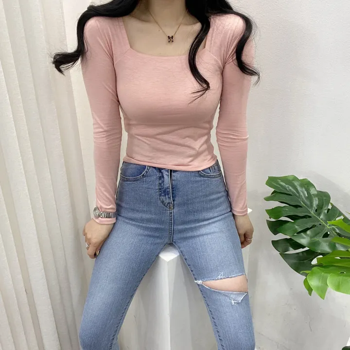 🚀당일발송🚀[묶음할인/기본템] 봄 가을 알프 셀리 스퀘어넥 긴팔 티셔츠 이너티 상세 이미지 26