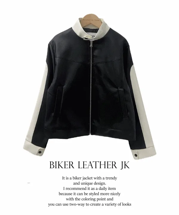 [차이나넥/라이더] 레이싱 배색 페이크레더 바이커 봄 가죽 자켓 2 color