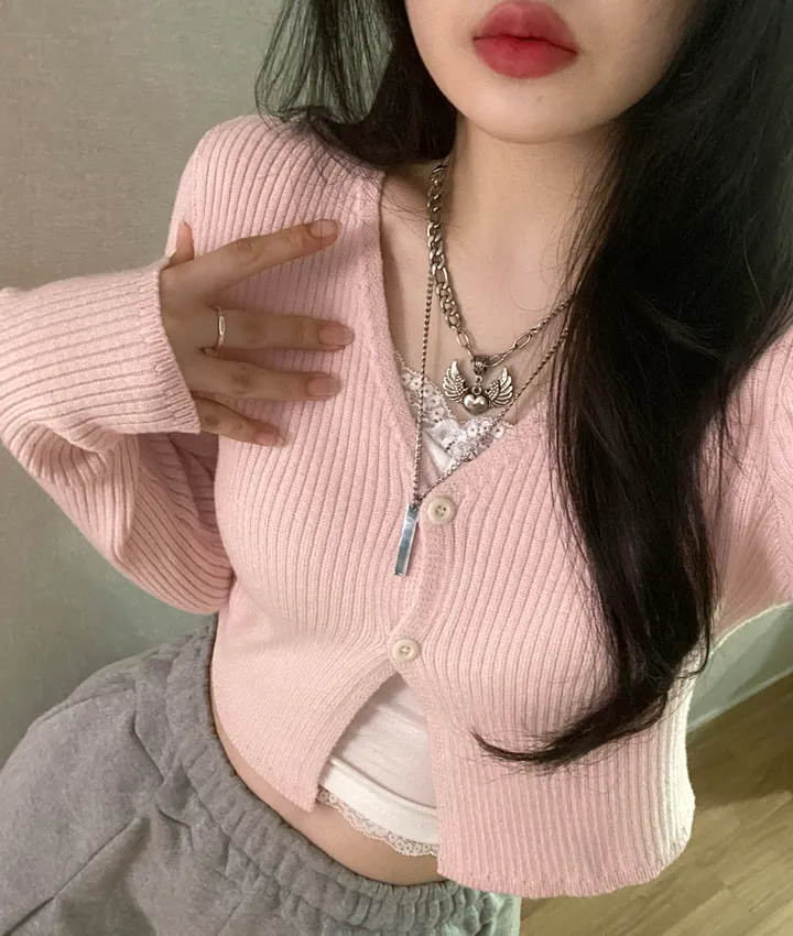 [봄신상🌷/색감보장/부드러워요☁]블라썸 브이넥 투버튼 골지 크롭 가디건 상세 이미지 27