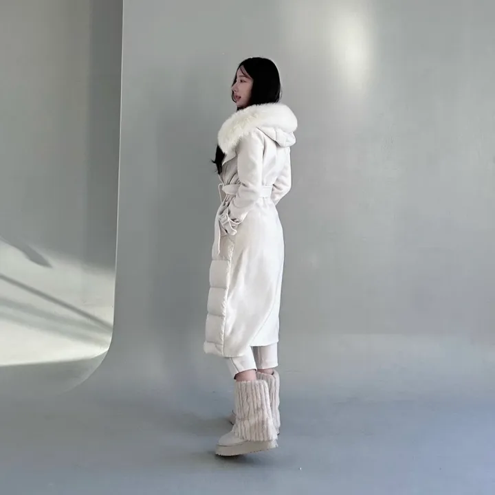 [하이퀄리티] 로로 폭스퍼 구스다운 더블패딩코트 패딩배색코트 후드패딩코트 (수입) 상세 이미지 6