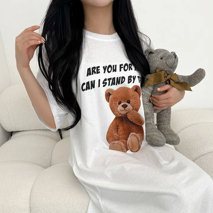 [국내/부드러운] 베어🐻 프린팅 반팔 롱 원피스 - 4color 상세 이미지 14