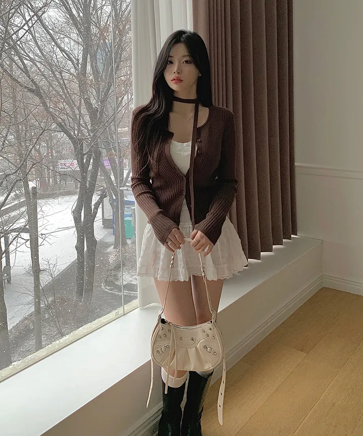 [초커타이set 💗] 몰린 초커 타이 세트 골지 니트 가디건 봄 가을 데이트룩 / 긴팔가디건 긴팔니트 데일리룩 하객룩 클래식블랑 상세 이미지 11