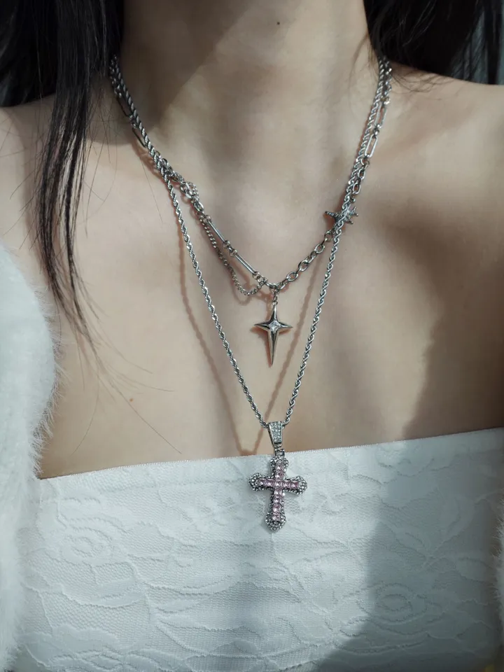 [s.steel/3color] bold cubic cross necklace | 볼드 큐빅 십자가 목걸이 상세 이미지 38
