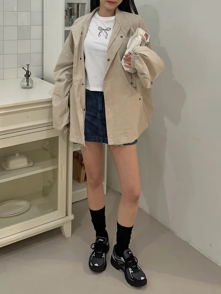[간절기/오버핏] 피치 야상 집업 (beige) 상세 이미지 4