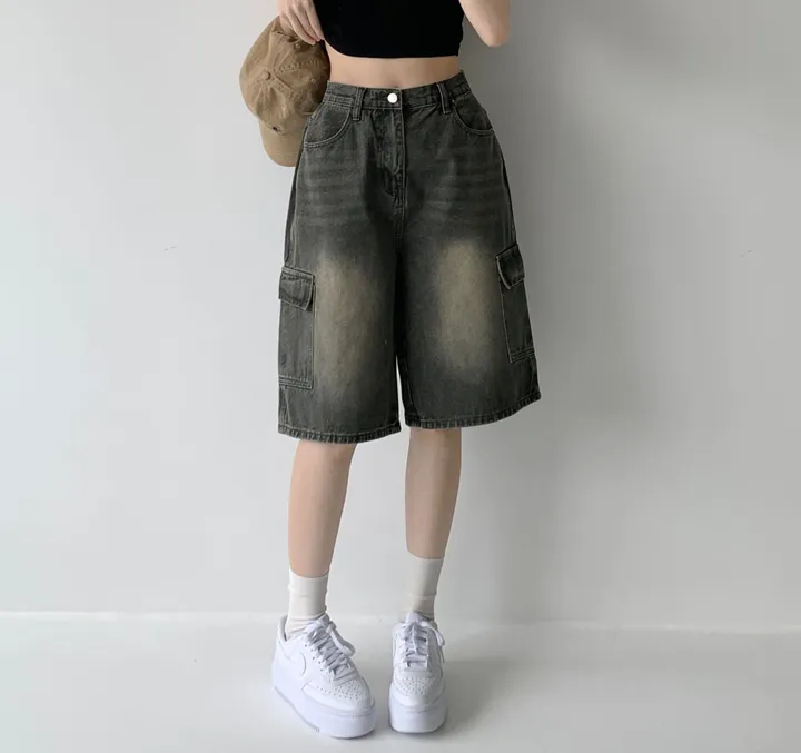 후기극찬![핏보장❤︎/힙무드/~XL] 이브닝 빈티지 힙 워싱 하이웨스트 와이드 카고 하프 버뮤다 5부 청 반바지 데님 팬츠 빅사이즈 상세 이미지 31