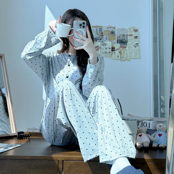 그레이 도트 땡땡이 가디건 긴팔 봄 여름 간절기 파자마 잠옷 세트 #B.Night 촬영용잠옷/공주잠옷/생일선물/유튜브 #8232 상세 이미지 17