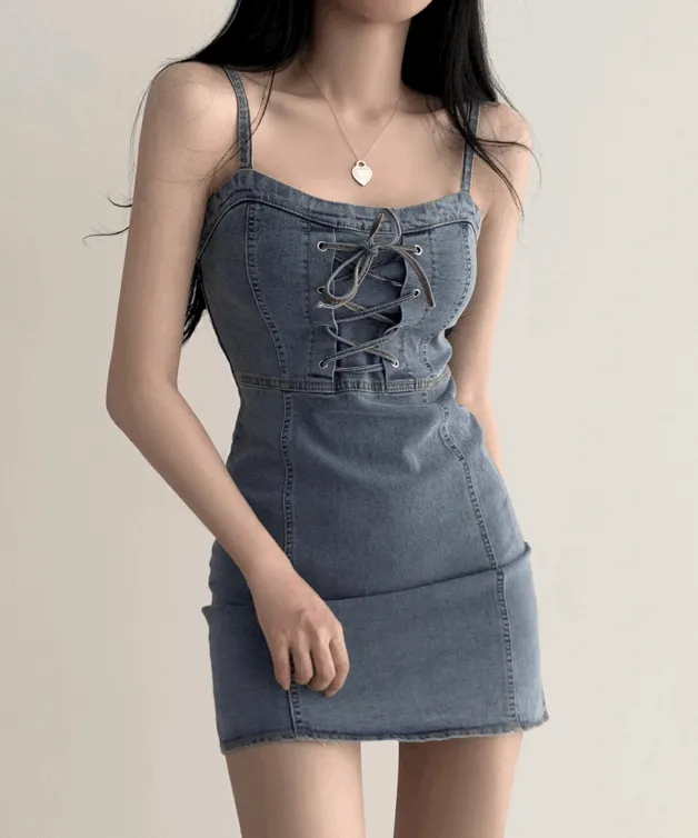 [핏보장!/쫀득스판] 흠뻑쇼 워터밤 여름 축제 청량 페스티벌 코르셋 스판 데님 나시 미니원피스