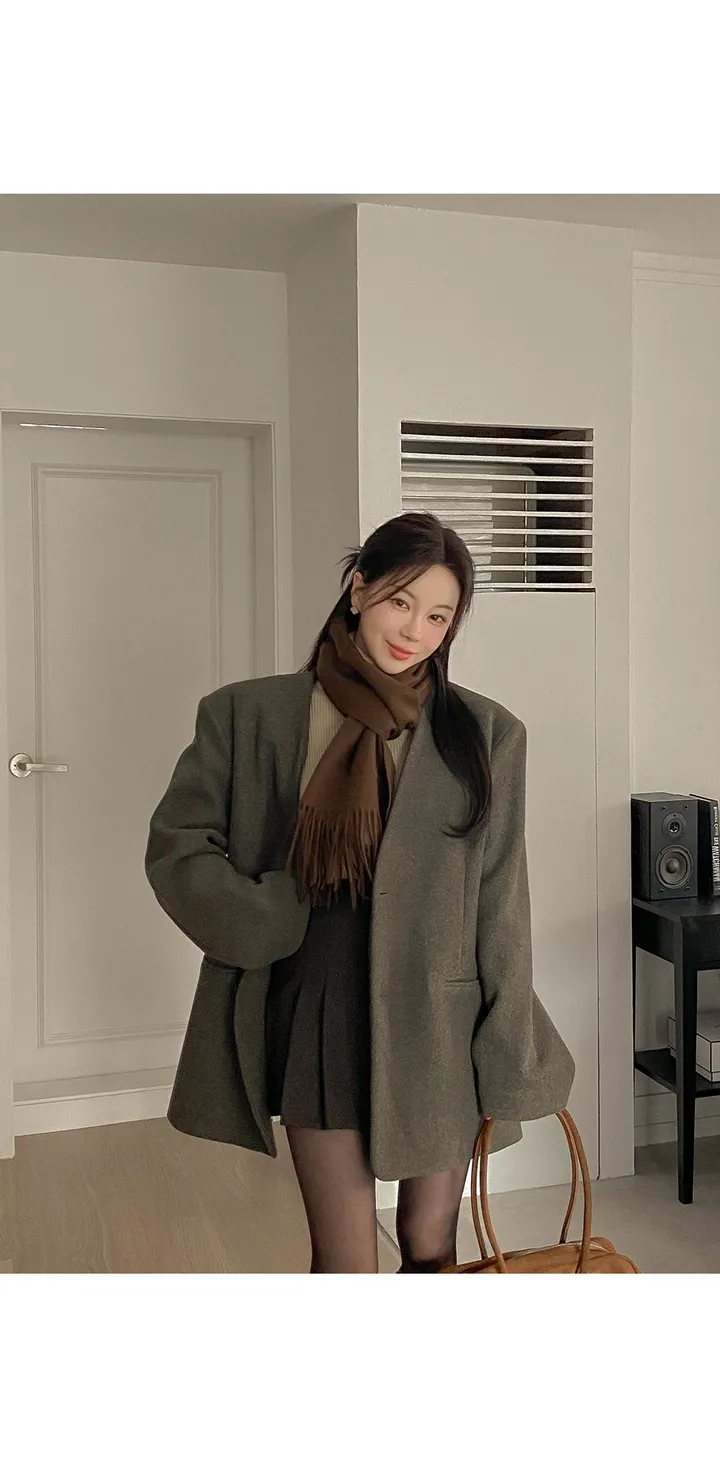 (필수소장추천/핏이뻐요/오버핏/데일리/꾸안꾸/스타일리시/울코트) 나트 퀼팅 노카라 박시 울코트 CT 상세 이미지 6
