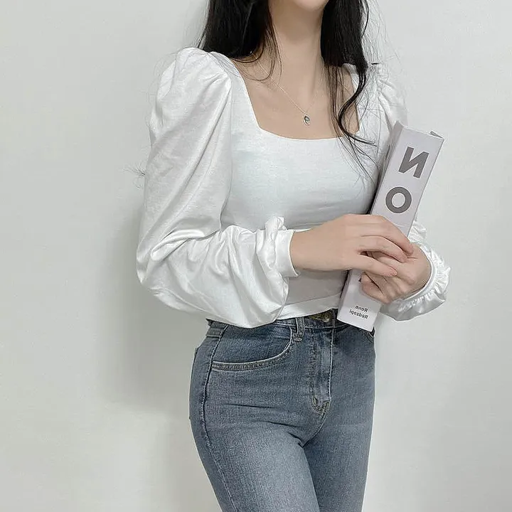 [속옷비침X!묶음할인]여리글램 퍼프 모어 스퀘어 반크롭 긴팔T 4col 상세 이미지 4
