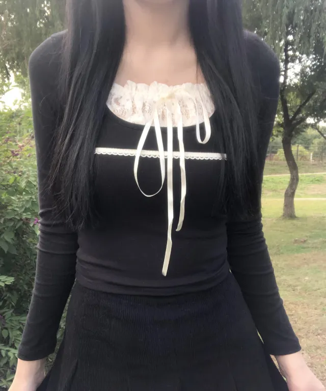 긴팔ver.레이스 프릴 티셔츠