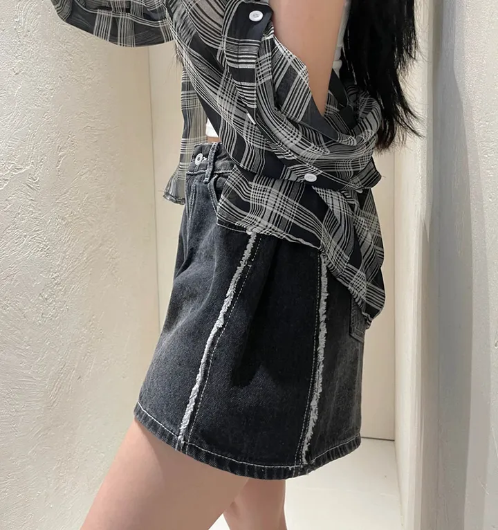 허얇골넓핏🔥 핀턱 절개 수술 데님 A라인 반바지 상세 이미지 12