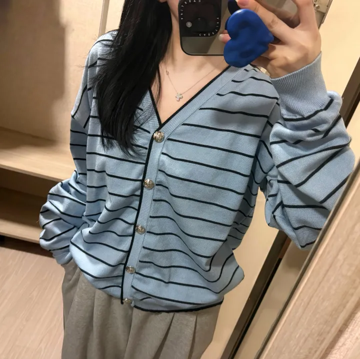 *NEW*제니st 루즈핏 스트라이프 단가라 브이넥 가디건 상세 이미지 8