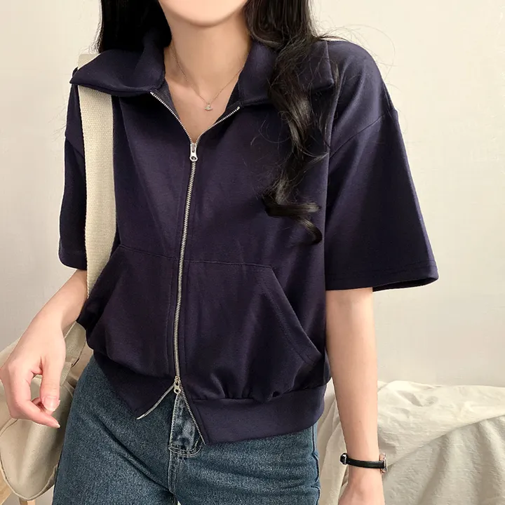 [여름/예쁜데일리!] 볼륨 카라 투웨이 무지 크롭집업 반팔 3color 상세 이미지 12