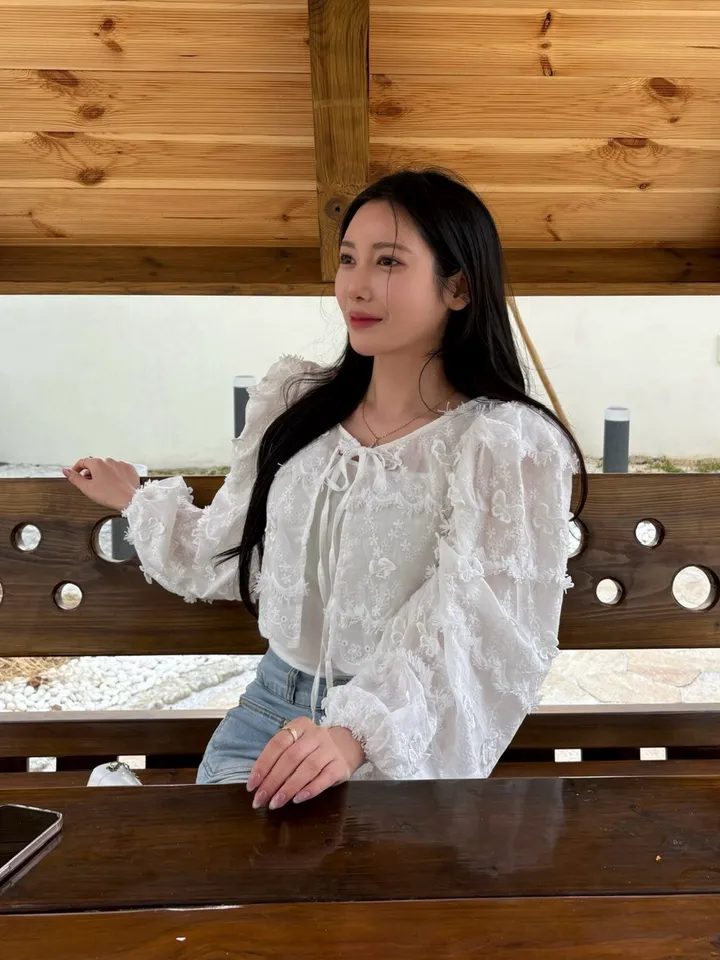 (얼굴소멸) 나비 레이스 자수 퍼프 볼레로 자켓 가디건 상세 이미지 10